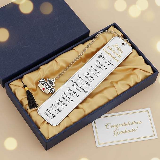 8th Grade Graduation Bookmarks, Christian Graduation Gifts for Her Him, Graduation Bookmark for 8th Grade Middle School Grad Gifts for Women Men, Class of 2026 Decorations