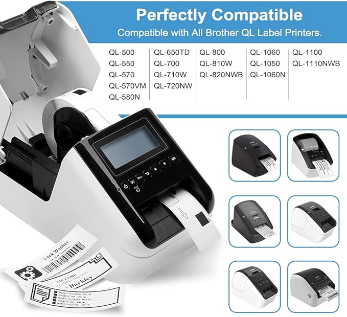 12 Rolls Replace for Brother DK-1201 (1.1" x 3.5") Address Label, 400 Stickers/roll for QL-800 810W 820NWB 600 Printer, 1 Frame + 4800 Label Refills, Barcode & All Purpose Die-Cut DK Label