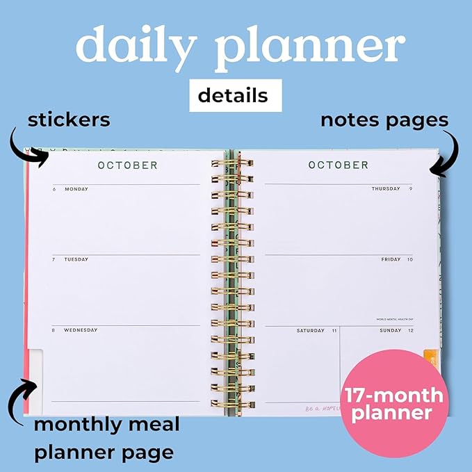 ban.do 17-Month Medium Daily and Weekly Planner August 2025 - December 2026, Hard Cover Spiral Agenda with Monthly Calendar, Stickers, Art & Bonus Pages (Mid Century)