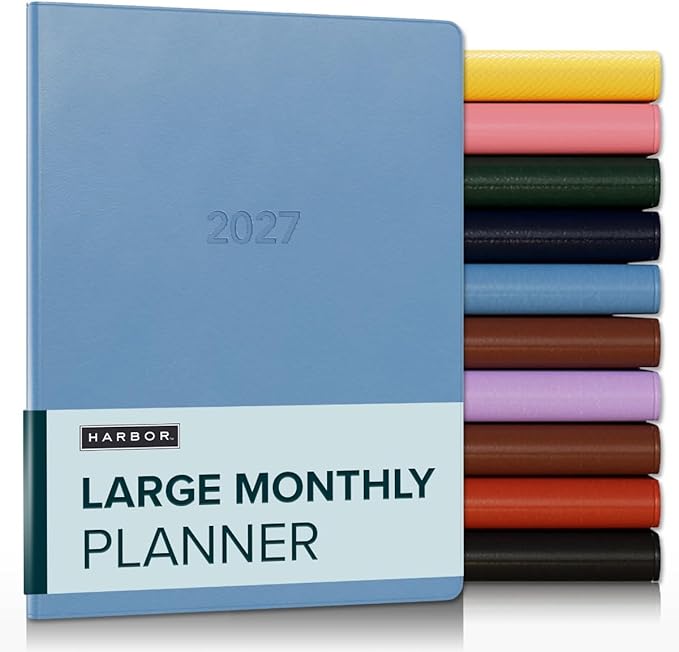 Harbor Large Monthly Planner 2027, Calendar Planner and Notebook, Durable Faux Leather, 14 Months, 96 Pages, Softcover & Lightweight - Cambridge Reef Blue - 9.75x7.5"