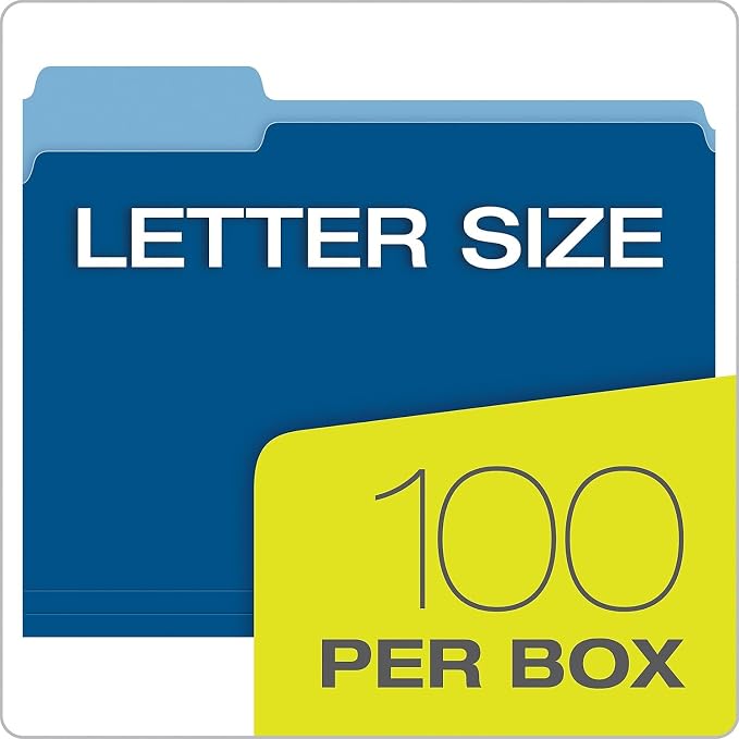 Pendaflex 15213NAV Colored File Folders, 1/3 Cut, Letter Size, Navy, 100/Box