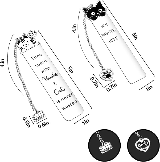Cat Gifts for Women Men Funny Bookmarks Bulk Cats Head Bookmarks for Book Lovers Cat Lover Cute Metal Book Mark Set Birthday Gifts for Reader Coworker Friend Adult Cats Owner Lover Reading Accessories