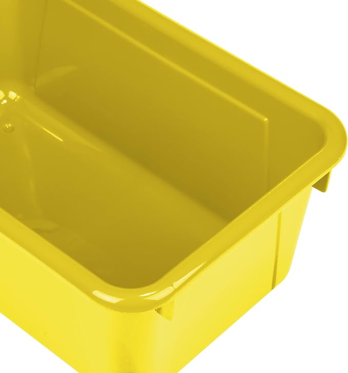 Storex Small Cubby Bins – Plastic Storage Containers for Classroom with Non-Snap Lid, 12.2 x 7.8 x 5.1 inches, Yellow, (62410U05C) (Pack of 5)