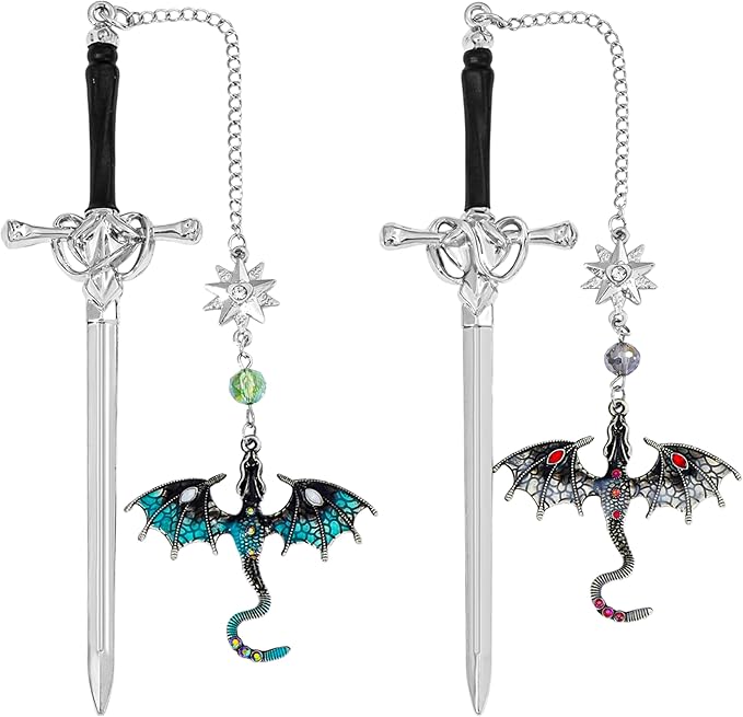 Fantasy Fourth Wing Dragon Sword Bookmarks - Fourth Wing Fans Page Markers Cool Bookmarks for Men Fantasy Dragon Gifts for Male Readers as Birthday Gifts (Dragon Bookmark Set 1)