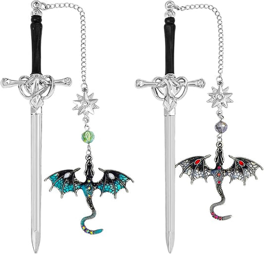Fantasy Fourth Wing Dragon Sword Bookmarks - Fourth Wing Fans Page Markers Cool Bookmarks for Men Fantasy Dragon Gifts for Male Readers as Birthday Gifts (Dragon Bookmark Set 1)