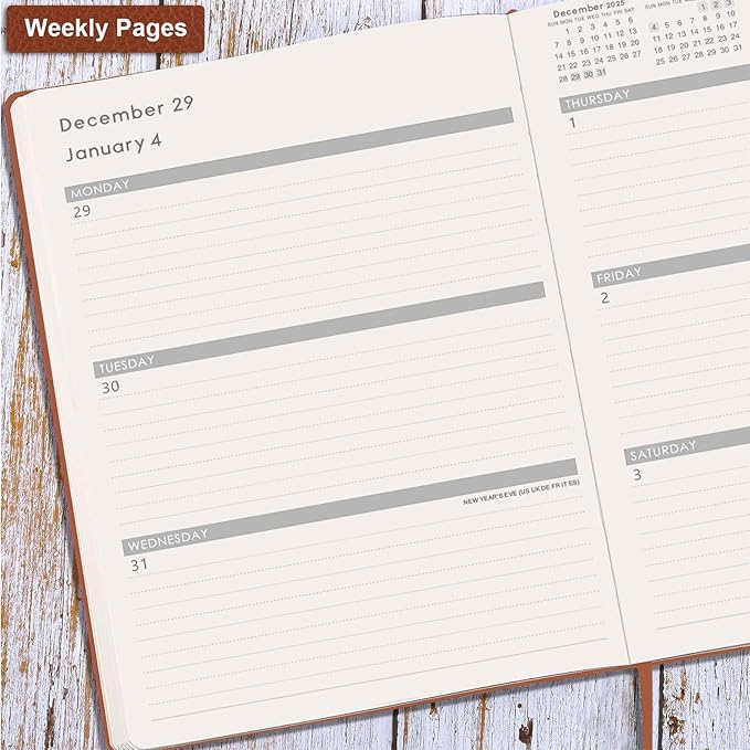 2025-2026 Planner - July 2025 - June 2026, Planner 2025-2026 Daily Weekly and Monthly, 8.5" x 11", Pen Holder, Calendar Stickers, Pocket, 25 Notes Pages, Faux Leather Cover, A4 Premium Paper - Brown