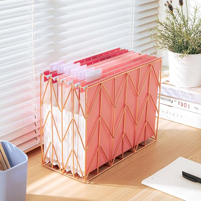 6 Pack Extra Capacity Hanging File Folders Letter Size, Reinforced Expandable Folders with 1/5-Cut Tabs for Filing Cabinets, Durable Office & Home Organizer, Pink