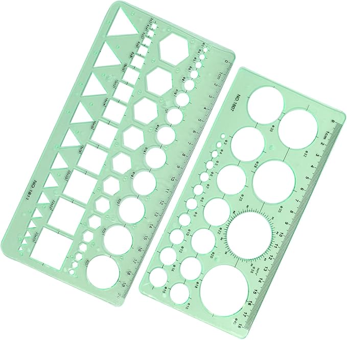 2 PCS Circle Template Clear Green Plastic Scale Drafting Digital Drawing Set Geometric Drawings Stencils Rulers Suitable for School Office Supplies (Style1)