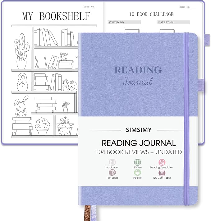 Reading Journal with 104 Book Reviews, Book Journal for Books Lovers & Readers - Review and Track Your Reading Progress, Reading Log Notebook Gift, A5, Light Purple