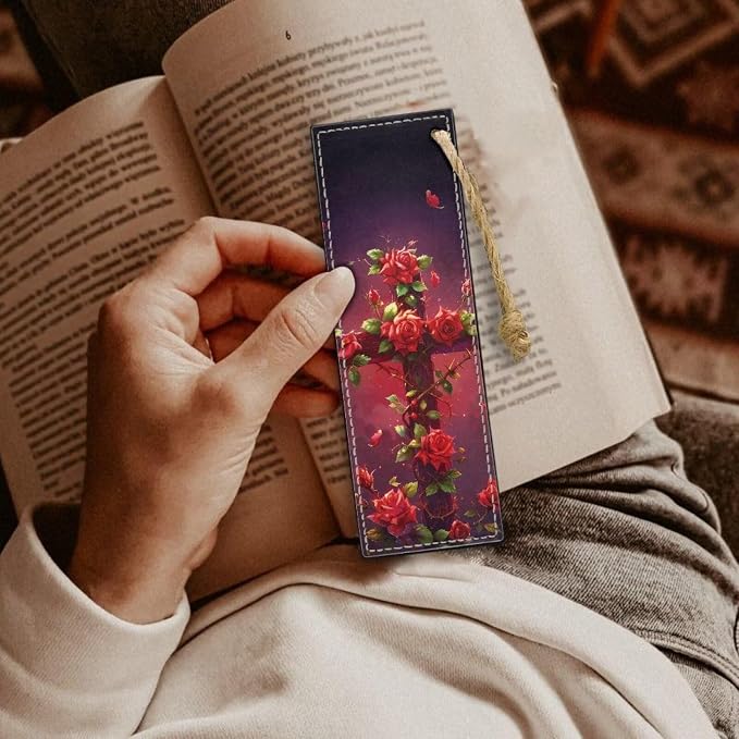 Red Rose Cross Bookmarks for Men Boy, Cool Bookmarks, Blue Rose Book Marks for Adults Kids Funny Bookmark for Women Men