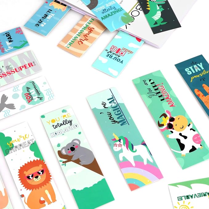 24 Pcs Animal Pun Bookmarks, Motivational Paper Book Marks Fun Bookmarks for Reading Kids, Book Marks for Kids Bulk, Classroom Rewards (5.5 * 1.6)