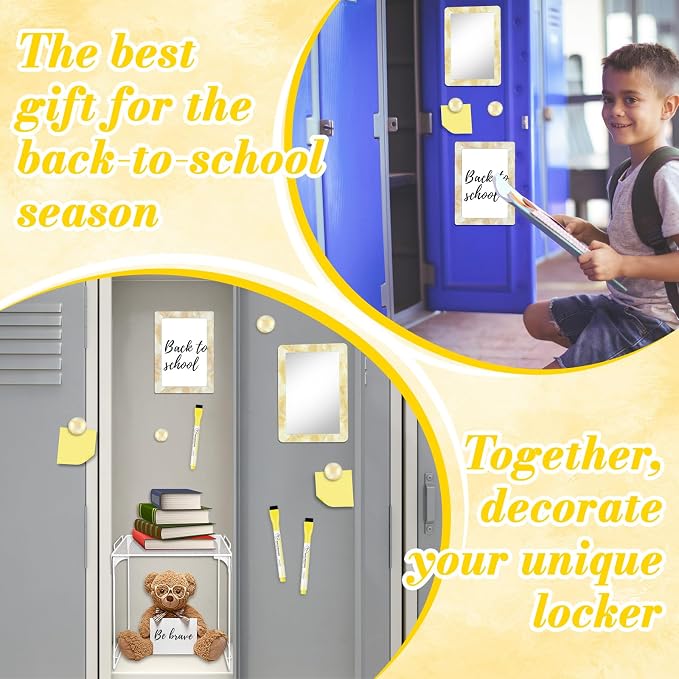 Denylo pro Magnetic Locker Marble Accessories Kit Pale Yellow Back to School Essentials Locker Organizer Supplies Include Mirror Whiteboard Pen Shelf Magnet Magnetic Buckle Back to School Essentials