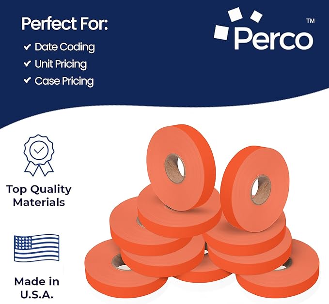 Perco Fluorescent Red Pricing Labels for Monarch 1115 Price Gun, 10 Rolls - 15,000 Price Marking Labels - with Bonus Ink Roll