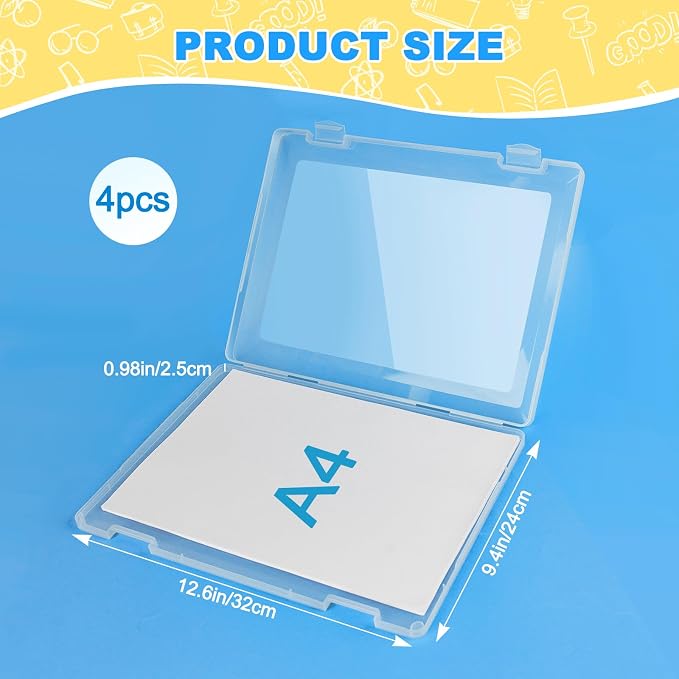 4 Pack A4 File Box Paper Organizers Holder, Transparent Document Paper Project Case, Plastic Paper Storage Container Box File Protector for Magazine, Scrapbook, Office School Supplies