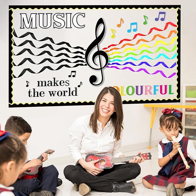 Naozinebi 63Pcs Music Classroom Bulletin Board Set Music Notes Cutouts Musical Notes Silhouette Back to School Party Decorations for Toddler Kids Students Classroom Chalkboard Wall Decor Supplies