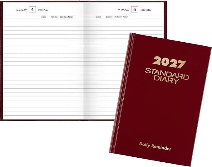 AT-A-GLANCE 2027 Daily Planner, Standard Diary, 5" x 7.5" Reminder Journal, Hardcover, Red (SD3871327)