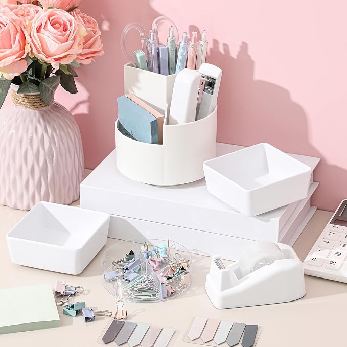 Kosiz 27 Pcs Black White Desk Accessories Gift for Aesthetic Desk Organizer Neutral Office Supplies Pen Holder Stapler Binder Sticky Notes Paper Clips Scissor Staples for Back to School(Fashion)