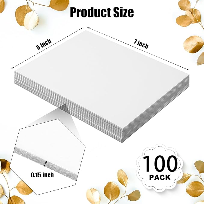 Frienda Foam Boards Thickness Foam Poster Boards for Presentation Board for School Crafts Office Art Projects(5 x 7 Inch,White,100 Pack)