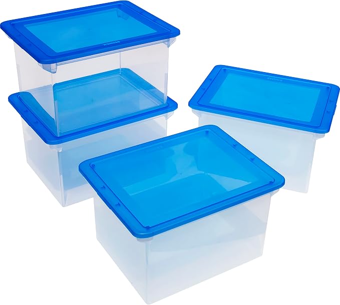 Storex Plastic File Tote Storage Box with Snap-On Lid, Letter/Legal Size, Clear (61508U01C)