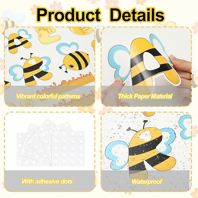 FYSUIMU 208Pcs Bee Bulletin Board Decoration Set Cute Honey Bee Alphabet Letters Paper Cutout for Back to School Classroom Window Wall Home Office Chalkboard Decor