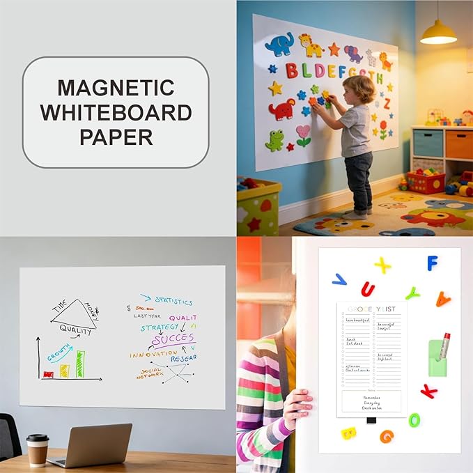 Whiteboard Adhesive Contact Paper, 79×40" in Magnetic Whiteboard Roll, Dry Erase Board for Wall. Ideal for Schools, Offices, and Homes. Includes Markers and Dry-Erase Board.