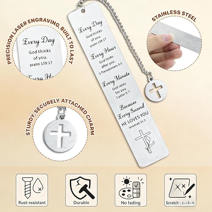 Bible Bookmark Metal Bookmarks Christian Gift for Women Men Girls Boys Baptism and First Communion Graduation and Back to School Religious Inspirational Scripture Verse Bookmark for Book Lovers