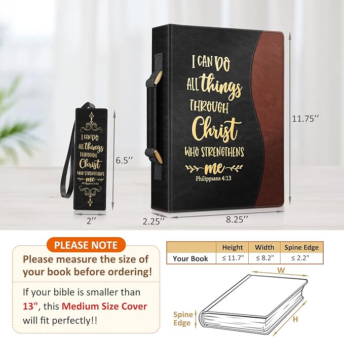 FINPAC Large Classic Bible Cover Vegan Leather Carrying Book Case Church Bag Bible Protective with Handle, Gift for Men, Women, Father, Mother, Friends, Black w/Hot Stamping