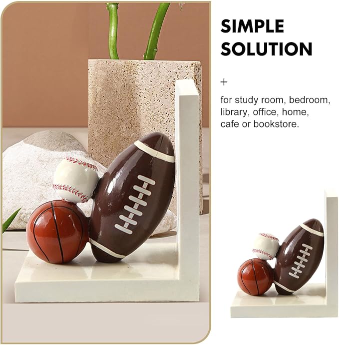 IMIKEYA Resin Bookend Book Stopper Football Basketball Heavy Duty Non-Skid Bookend for Room and Office Book Shelf Decor