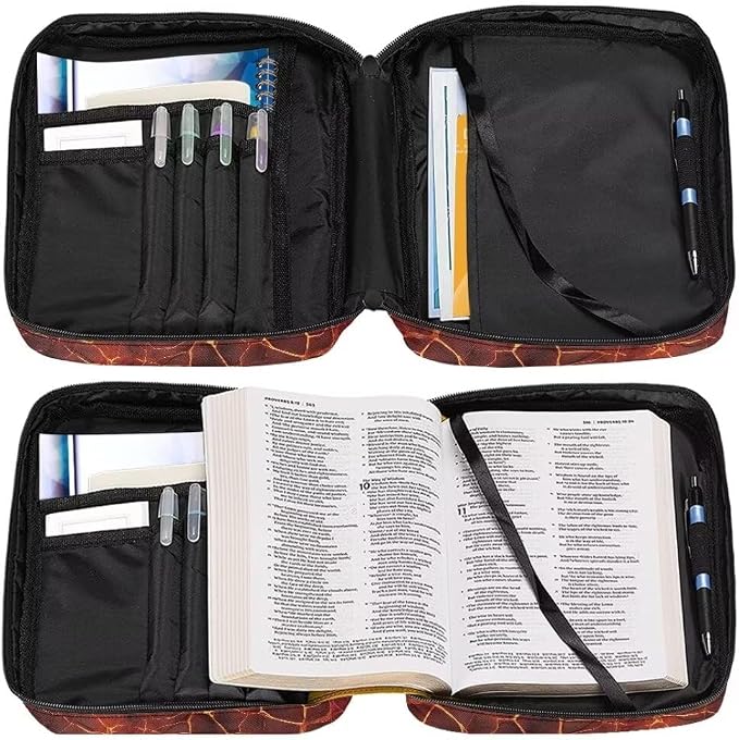 Coldinair Fire Bible Cover Case for Men Women,Bible Bags Book Covers Kids Scripture Carrying Case with Handle and Pocket,Bible Book Carrying Case Tote Handbag