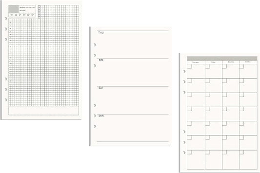 AxeWoodz A5 Refill Paper 3 Pack Undated Daily Weekly Monthly Binder Inserts 6-Hole Punched Filler Paper Planner Refills, 135 Sheets/270 Pages Refillable Binder Papers