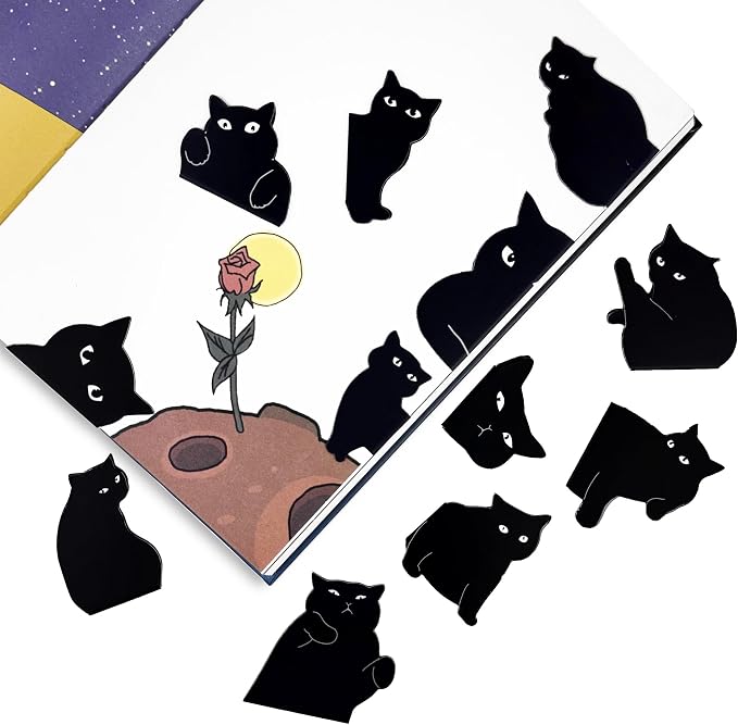 SONAME 12 Pieces Magnetic Bookmarks - Cute Cat Page Markers for Book Lovers,Book Markers Clip for Student Teacher Reading (AB)