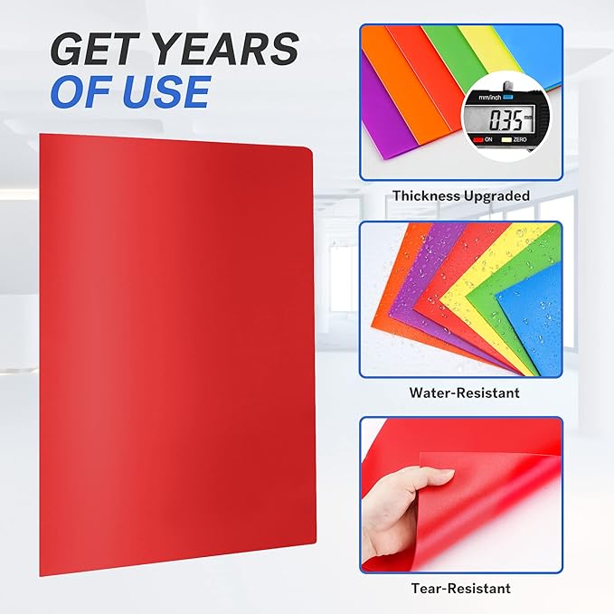 Sooez 3-Pack 2-Pocket Heavy Duty Plastic Folders with Labels and Business Card Slot, Letter Size Colored School Folders