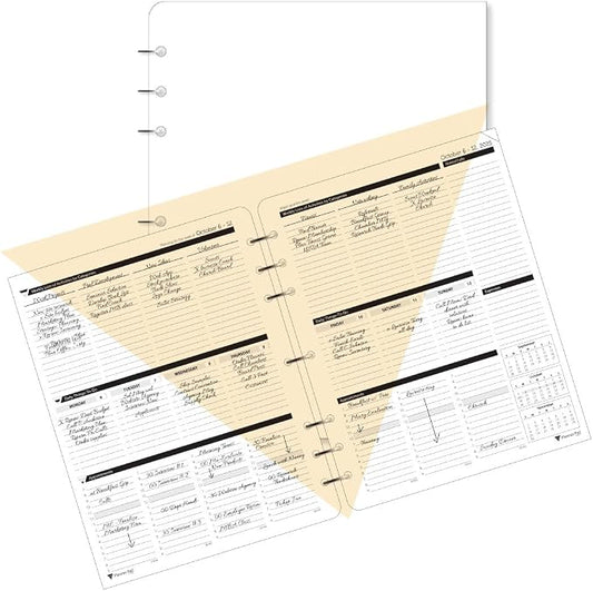 Planner Pad 7 Hole Loose Leaf 3-Tier Funnel Down 12 Month Organizer, October 2025 – September 2026 / Academic Year Black Ink, 8 1/2" x 11”