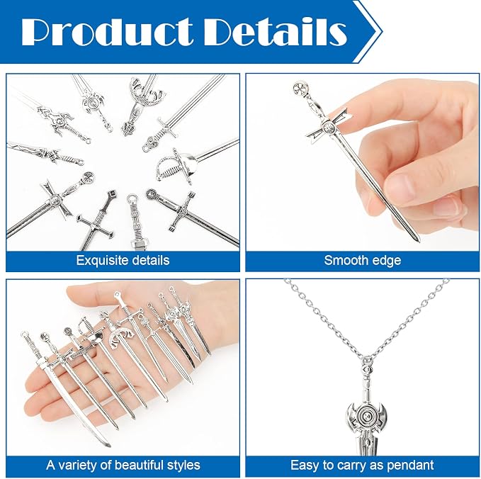 10 Styles Antique Swords Bookmark Set - 40 Pieces, Knife Charms, Keychain Pendants for Book Lovers DIY Bookmarks, Necklace, Bracelets