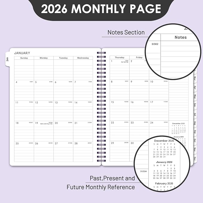 Planner 2026-2027 - 2026 Calendar Planner, Jan. 2026 - Dec. 2026, 8”× 10”, 2026 Weekly & Monthly Planners with Printed Monthly Tabs, Strong Twin-Wire Binding, Waterproof cover