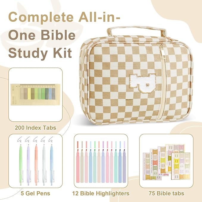 Personalized Initial Bible Cover Case for Women Girls Kid - Large Corduroy Bible Case with Handle, Stylish Chenille Letter Bag Study Supplies, Perfect Christmas Gifts for Christians Women (Khaki-P)