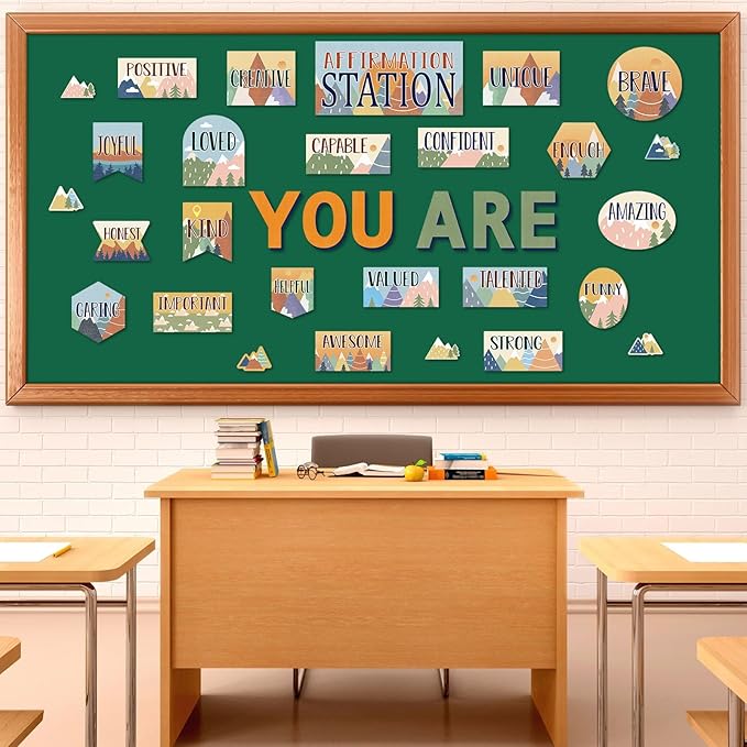 Let The Adventure Begin Affirmation Station Bulletin Board Set Camping Travel Classroom Decorations Mountain Mental Health Posters Positive Accents Cutouts for Teachers School Classroom Decor