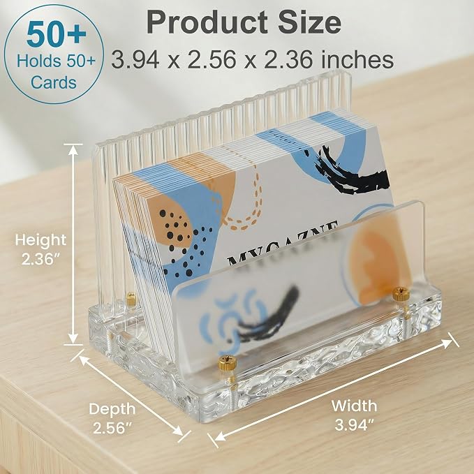 Acrylic Business Card Holder for Desk - Modern Aesthetic Desk Business Card Organizer, Office Desk Accessories Business Card Display Stand for Women & Men, Holds 50 Cards