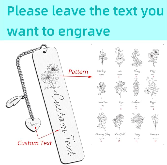 Personalized Custom Birthday Gifts for Women Birth Flower Bookmarks for Women Daughter Stepdaughter Female Friends BFF Besties Birthday Gifts for Teen Girls Valentines Sweetest Day Gifts for Women
