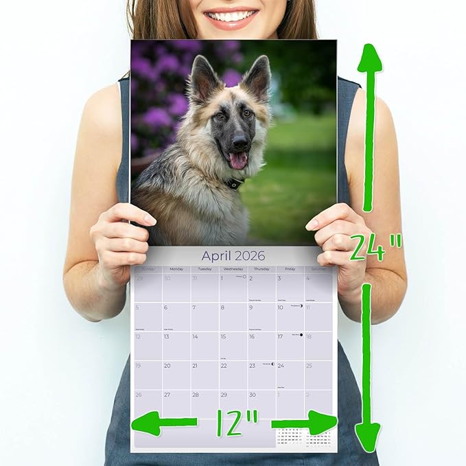 German Shepherd Calendar 2027 – Dog Calendar 2027 Wall Calendar, 16 Month Wall Planner, Large Writing Blocks, Thick No Bleed Paper, Made in USA, Dog Lover Gift