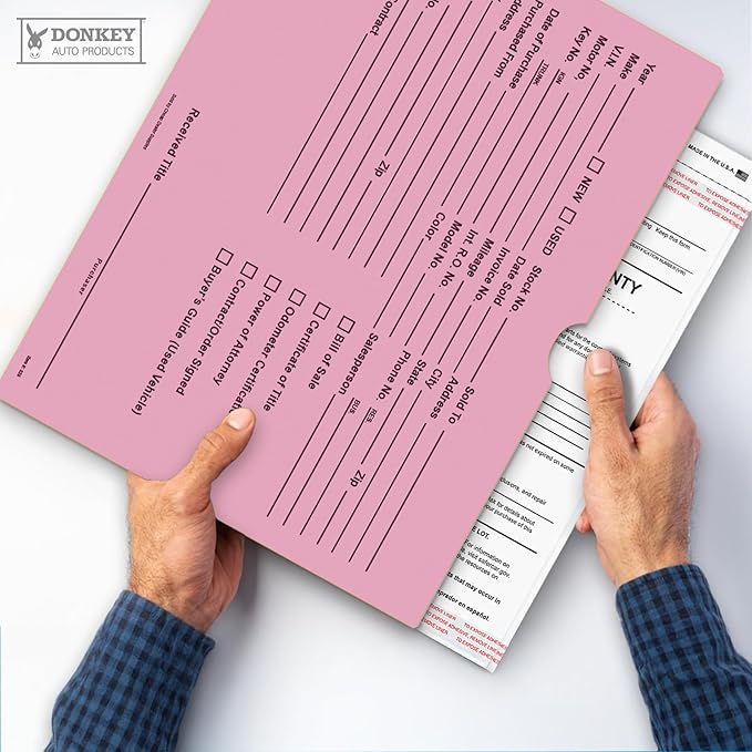 Printed Vehicle Deal Envelopes 9x12 Deal Jackets (100 shrink wrapped) (Pink)