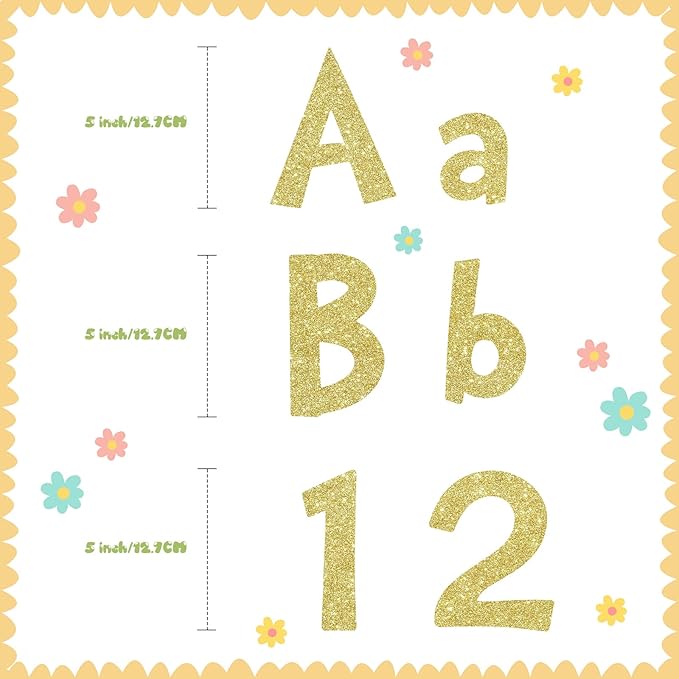 Tenare 268 Pcs Large Bulletin Board Letters 5 Inch Alphabet Combo Set, Chalkboard Poster Letters Cutouts for Board Display Craft Home Wall Decor(Gold)