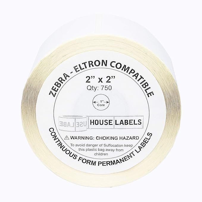 HOUSELABELS 2" x 2" Multipurpose Labels on 1" Core Compatible with Zebra and Rollo Printers, 6 Rolls / 750 Labels per Roll