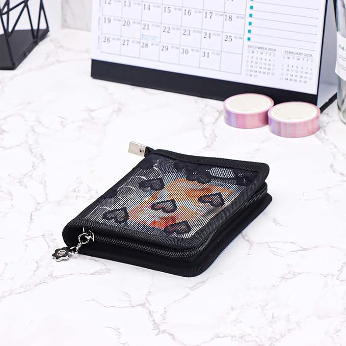Mogoostry A8 Zippered Binder Cover Clear PVC Zipper Binder Folder Lace Decor 5-Ring Loose-Leaf Notebook Planner Organizer (Black)