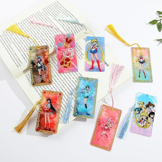 1pc Anime Female Warrior Bookmark - Sailor Cartoon Acrylic Cartoon Bookmarks for Fans Bookworms, Reading Marker Book Accessories, Holiday Gifts, Christmas Gifts (8PCS)