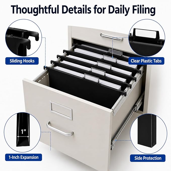 gisgfim 16 Pack Plastic Hanging File Folder Letter Size 1inch Expanding File Folders with Tabs Extra Capacity Hang Folders Heavy Duty for Filing Cabinet Designed for Bulky Files, Black