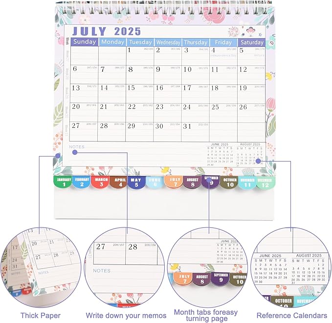 MultiBey Desk Calendar 2025-2026, 18 Months Calendar from July. 2025 to Dec. 2026, 8" x 8" Standing Flip Desk Calendar Floral with Thick Paper, Includes Stickers