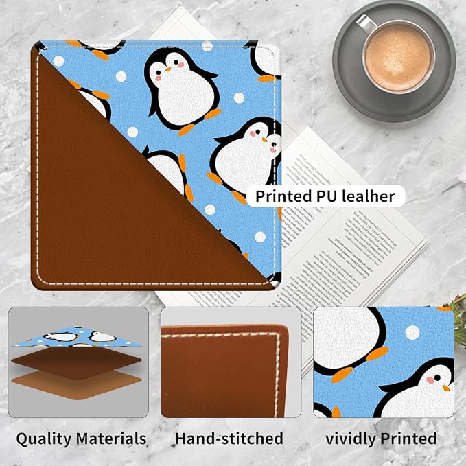 Cute Leather Bookmarks, Fun Triangle Making Corner Bookmark, Book Accessories for Reading Book Lovers, Unbreakable Page Markers for Women Men Cute Blue Penguin