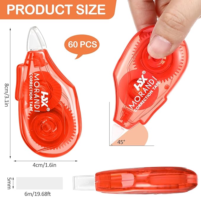 Fullhawl 60 Pack White Correction Tape Bulk 19.7 ft Red Green and Blue Correction Strips Easy to Use Applicator for Office Supplies