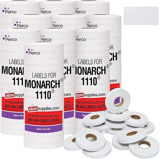 Perco White Pricing Labels for Monarch 1110 Price Gun – 10 Sleeves Value Pack, 170,000 Pricemarking Labels